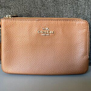 Coach brown tan leather wristlet